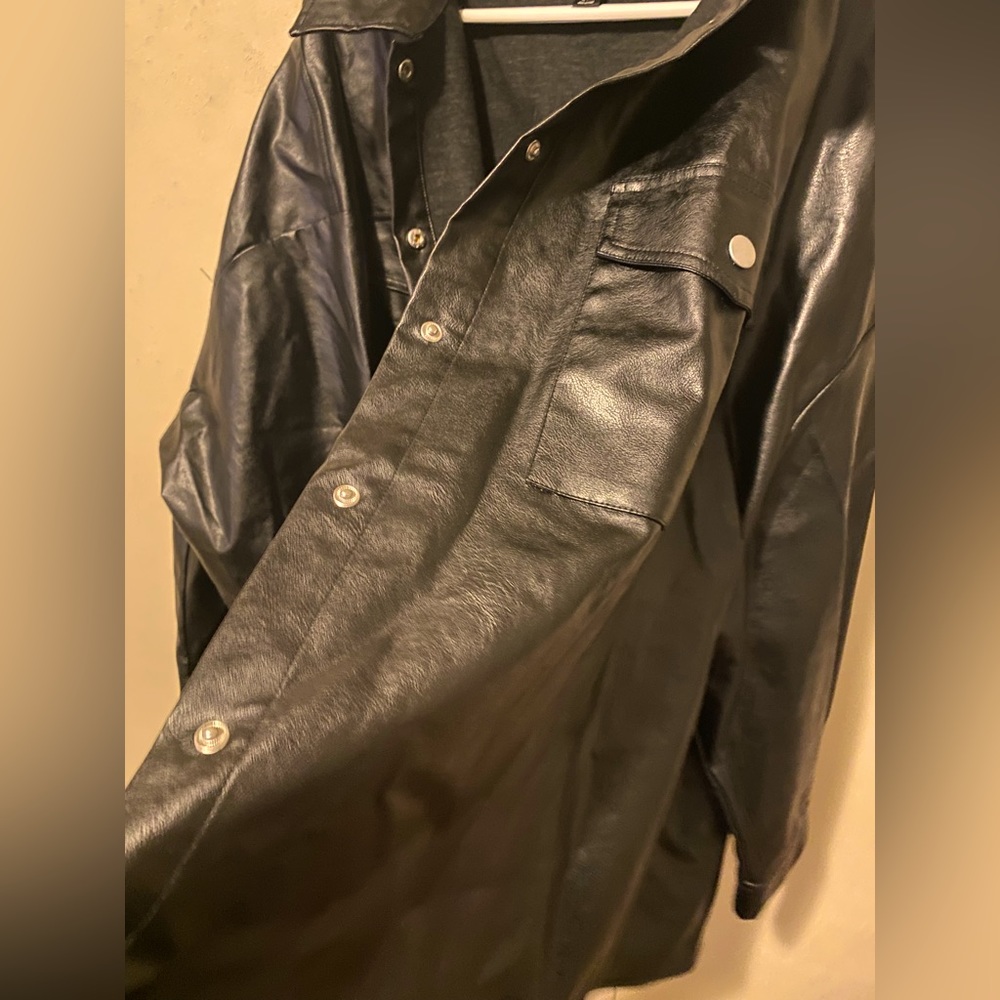 Shein fit + 28/30 black faux leather jacket